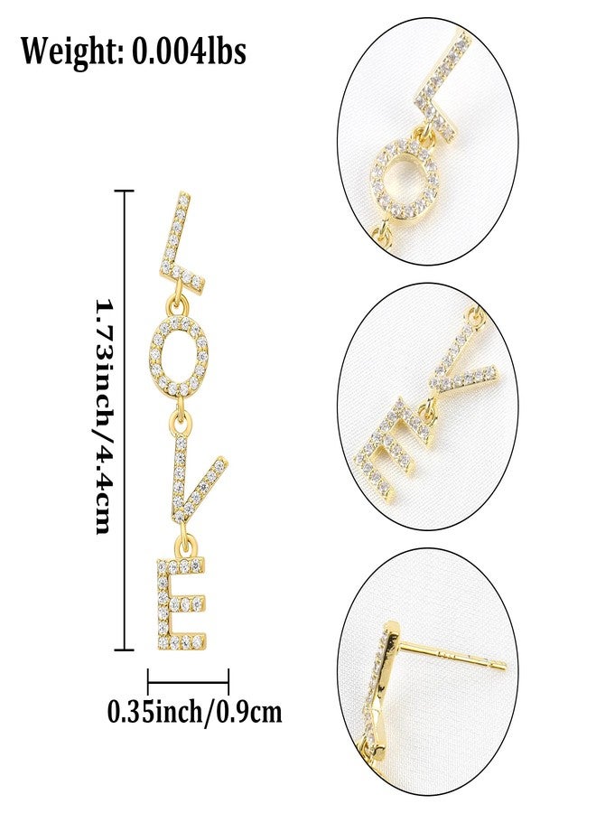 MOONWALTZ Gold LOVE Dangle Earrings for Women 14K Gold Plated Long Letter Charm Earrings Drop Cubic Zirconia Lightweight Dainty LOVE Alphabet Statement Earrings Trendy Valentine's Day Jewelry Gifts for Women - Image 2